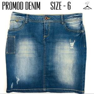 Promod Denim Slightly Distressed Jean Skirt